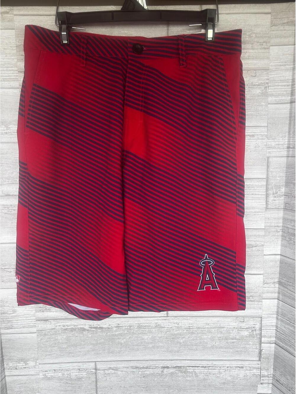 MLB Los Angeles Angels Men’s Shorts Size 32 Red Navy Striped Genuine Merchandise